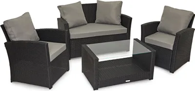 Produktbild von SVITA ROMA Polyrattan Lounge Rattan Garten Möbel Set mit Sofa und Sessel Gartenlounge Essgruppe mit Tisch Schwarz