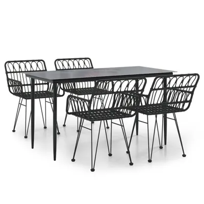 Produktbild von "2026 MODERNE" 5-tlg. Garten-Essgruppe - elegantes Design - Sitzgruppe/Gartenmöbel-Set - Schwarz Poly Rattan - Terassenmöbel NeuMöbel363763
