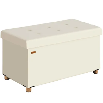 Produktbild von CASARIA® Sitzbank mit Stauraum Beige Samt mit Holzfüßen Faltbar Sitzbank 300kg Belastbar 76cm Truhe Wohnzimmer Schlafzimmer Flur Diele Truhenbank Bank