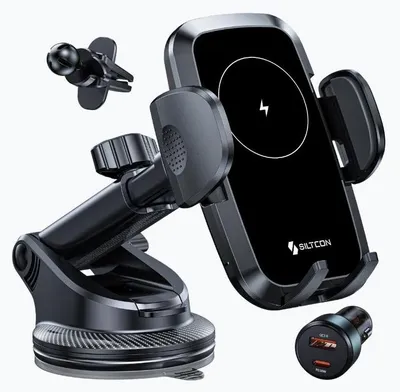 Produktbild von Siltcon® Handyhalterung Auto mit 15W Qi Ladegerät – Saugnapf, Lüftung, USB-C 30W