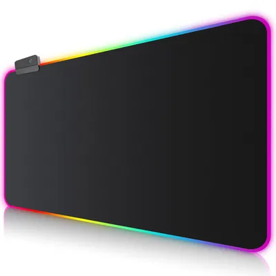 Productafbeelding van RGB-gaming muismat, 900 x 400 mm, XXL (extra groot), met 14 verlichtingsmodi, 7 LED-kleuren, waterdicht, antislip, geschikt voor computer, PC, laptop, toetsenbord, professionele gamers, zwart