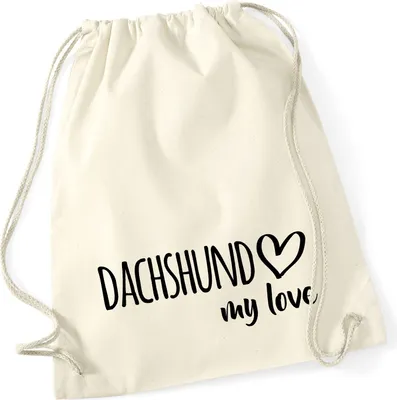 Produktbild von Huuraa Turnbeutel Dachshund my love 12 Liter Natural Baumwolle Rucksack Geschenkidee
