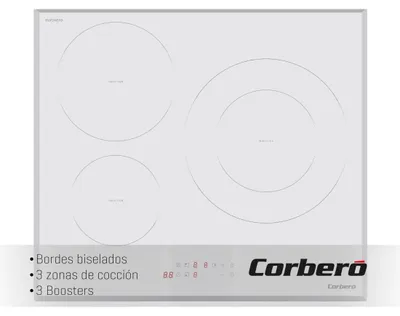 Induktionskochfeld 3 Zonen 7200 W Touch Control Booster weiß