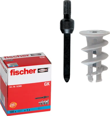 Obrázok produktu pre Fischer 52389, Príchytka do steny, Sadrokartón, 22 mm, 4 mm, 5 mm, 100 kusov