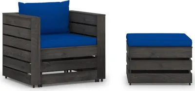 Produktbild von 2-tlg. Garten-Lounge-Set mit Kissen Grau Imprägniertes Holz