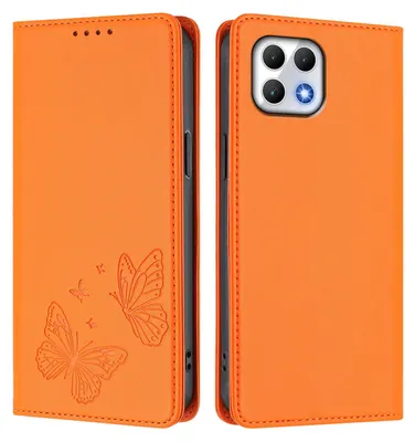 Produktbild von Lederhülle für T-Mobile REVVL 7, Schmetterling Prägung Leder Brieftasche Schutzhülle mit Ständer Orange