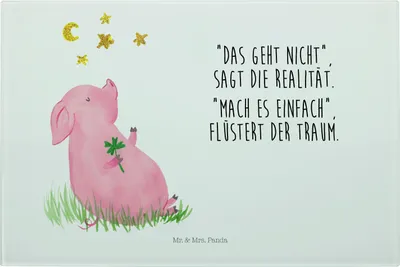 Produktbild von Mr. & Mrs. Panda Hackbrett Schwein Glück - Weiß - Geschenk, Motivation, Schneidebrett Glas, Glücksbringer, Schneidbrett, Träume, Schneideplatte, Ziele, Lustige Sprüche