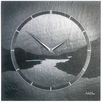 Produktbild von AMS 9512 Wanduhr Quarz Schiefer Naturschiefer Motiv Fjord Schieferuhr silbern