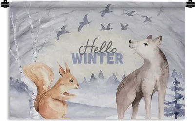 Produktbild von MuchoWow® Wandteppich Wandbehang Schnee - Winter - Tiere 90x60 cm Tapisserie Dekoration Wandtuch - Wandskulpturen - Bildteppich