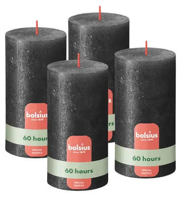 Obrázok produktu pre Bolsius – Rustikálna sviečka – antracitová – metalický vzhľad – 13 cm – 4 kusy – dekoratívna sviečka