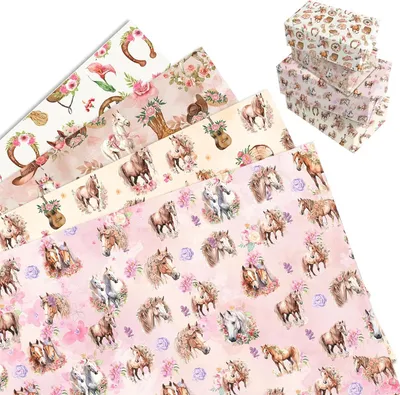 Productafbeelding van Cadeaupapier 68 x 50 cm, 12 vellen, ponythema, voor verjaardag