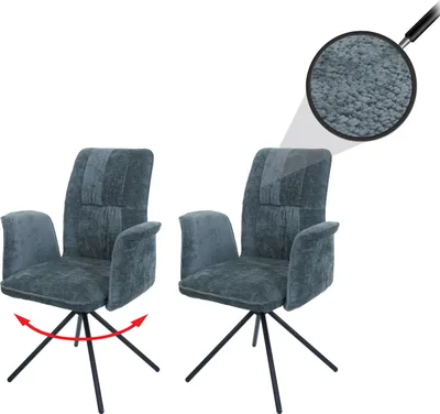 Produktbild von 2er-Set Esszimmerstuhl HWC-N99, drehbar Armlehne Auto-Return, Stoff/Textil Chenille (340g/m²)   blau-grün