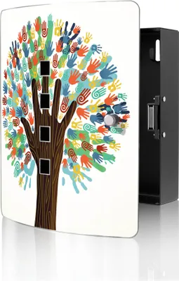 Produktbild von banjado Design Schlüsselkasten aus Edelstahl für 10 Schlüssel, Schlüsselschrank 24 x 21,5 x 7cm groß mit Magnetverschluss,  We are the World [BWSK 10631]