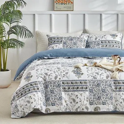 Produktbild von Unyqoos® Bettwäsche-Set mit Blumenmuster und Reißverschluss für Doppelbett