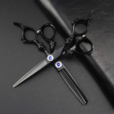 Produktbild von Professionelle 440c 6 Zoll schwarze Haarschere zum Schneiden von Haaren, Friseurschere zum Ausdünnen von Haaren