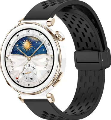 Image de Bracelet en silicone noir avec fermeture magnétique pour Huawei Watch GT 5 Pro 42 mm