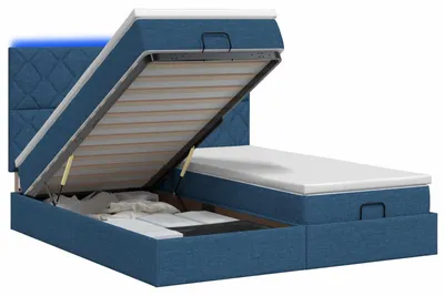 Produktbild von Ottoman-Bett mit Matratze und LED Blau 200 x 200 cm Stoff