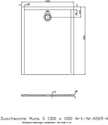 Produktbild von Hoesch Mineralguss-Duschwanne Muna S 130x100x3cm, weiß, ohne Antirutsch