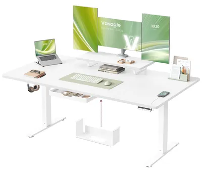 Obrázek produktu pro VASAGLE Výškově nastavitelný psací stůl, 160 x 80 cm, USB-C port – barva: mléčně bílá