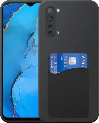 Zdjęcie produktu dla Etui na telefon Oppo Reno 3 5G z silikonowym uchwytem na kartę - elastyczne etui na tył z silikonu TPU z silikonowym uchwytem na kartę - czarne - Smartphonics