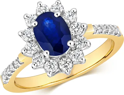 Produktbild von Eleganter 9 Karat (375) Gold Blume Diamant Damenring Brillant-Schliff 0.50 Karat H - I1 I2 mit Saphir, 51 (16.2); TRS28835RSL