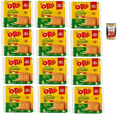 Produktbild von Oro Saiwa 5 Cereali, Vollkreidekekse mit Weizen, Reis, Gerste, Hafer und Roggen, Magnesiumquelle und voller Ballaststoffe, 100% italienischer Weizen, 12x 420 g + Italian Gourmet polpa 400g
