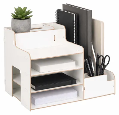 Obrázek produktu pro Relaxdays, organizér na dokumenty formátu DIN A4, stojací, vhodný do kanceláře nebo domácí kanceláře, rozměry: 28x37x29 cm, bílý