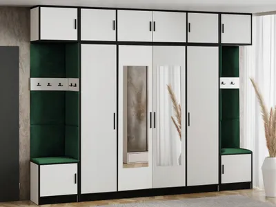 Produktbild von KierMoebel Kleiderschrank ROJ, Schlafzimmer Schrank Weiß & Grün 312,8x247x39 cm