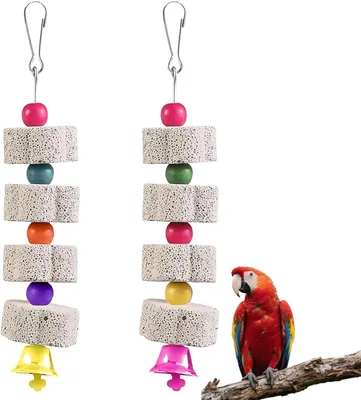 Produktbild von 2 Stück Kauspielzeug für Vögel, Papageien Spielzeug, Mineralblock mit Glocke, für Wellensittiche