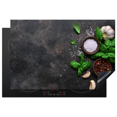 Produktbild von KitchenYeah© Herdabdeckplatte Kräuter - Stilleben - Beton , 77x51cm, Küche Deko, Glaskeramikkochfeld Herdabdeckung, Abdeckplatte fùr Kochfeld