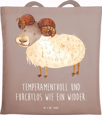 Produktbild von Mr. & Mrs. Panda Schultasche Sternzeichen Widder - Braun Pastell - Geschenk, Tote Bag, Tasche, Schafbock, Bock, Stoffbeutel, Beutel, Geburtstag April, März, Tragetasche