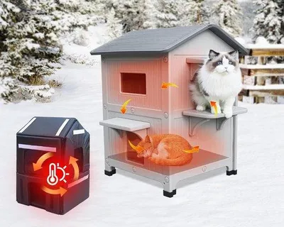 Productafbeelding van Kattenhuis Buiten - Buitenverblijf Kat - Veilige Huisvesting - Geïsoleerde Voering - 55x53x86 cm - Grijs