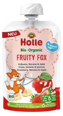 #MUS OWOCOWY LISEK (TRUSKAWKA - BANAN - JABŁKO - JOGURT) BEZ DODATKU CUKRÓW BEZGLUTENOWY OD 8 MIESIĄCA BIO 100 g - HOLLE