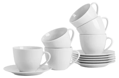 Produktbild von Argon Ta 24-teiliges Cappuccinotassen- und Untertassen-Set aus weißem Porzellan – 320 ml