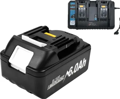Image de batterie 18V, capacité 6000mAh, technologie Li-Ion, 1 pièce avec 1 chargeur, 18V