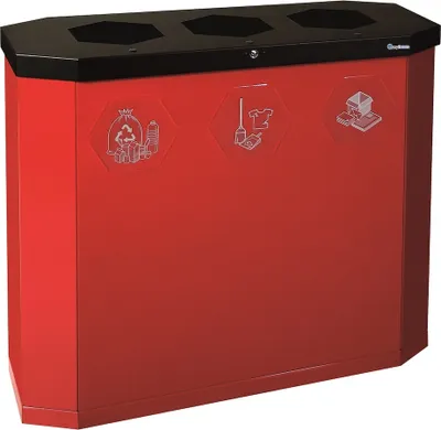 Produktbild von Abfallsammler mit offener Einwurfsöffnung | 3x45 Liter, HxBxT 83x95x35,5cm | Rubinrot