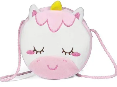 Image de Sac bandoulière en peluche en forme de licorne pour filles – sac souple pour enfant avec fermeture éclair, 18 x 18 cm, 50 g