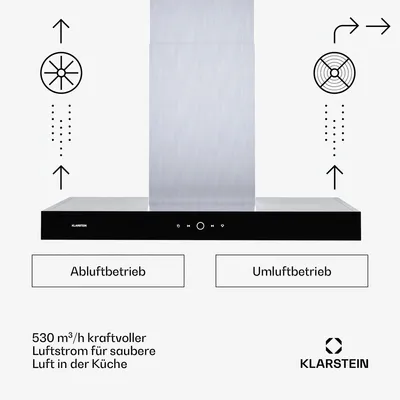Produktbild von Klarstein SmartEdge Dunstabzugshaube - 90 cm Wandhaube, WLAN- & Touch-Steuerung, 550 m³/h Luftdurchsatz, A+ , LED-Beleuchtung, Flüsterleise 34 dB, Edelstahl