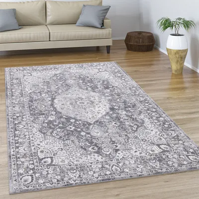 Produktbild von Teppich Wohnzimmer Kurzflor Vintage Abstrakt Orientalisch Modern Bordüre Grösse 80x150 cm