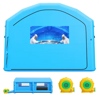 Obrázok produktu pre Nafukovacia lakovňa – striekacia kabína, rozmer 7 x 4 x 2,75 m – s 2 ventilátormi, výkon 550 W/750 W – s filtrom aktívneho uhlia – s priehľadným PVC oknom – vhodná pre nákladné vozidlá a nábytok – prenosná, modrá