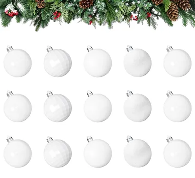 Weihnachtskugeln 15er Set, Weiß, 6 cm, 4 Designs, Kunststoff