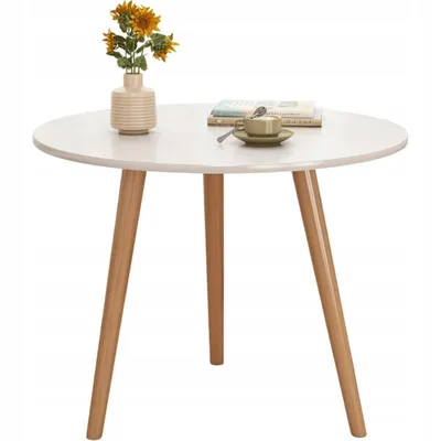 Produktbild von Kleiner runder Couchtisch aus Holz im skandinavischen Stil, Wohnzimmertisch, Loft