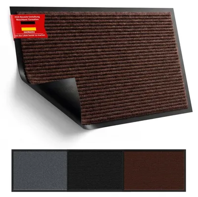 Image de Tapis d'entrée intérieur/extérieur, couleur marron, 90x120 cm, antidérapant, facile d'entretien, lavable