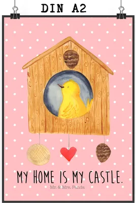 Produktbild von Mr. & Mrs. Panda Bild Vogel Haus DIN A2 - Rot Pastell - Geschenk, Vogelhaus, Castle, Wandbild, Zuhause, Plakat, wanddeko, Wanddekoration, drucke, Wohnung, Lustige Sprüche