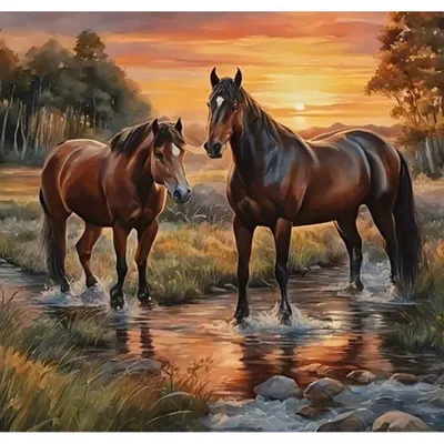 Productafbeelding van NORIMPEX Diamantverfijning: Paarden in de beek, 30x40 cm
