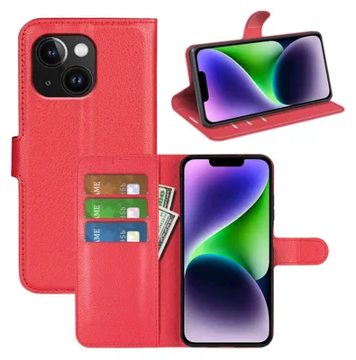 Obrázek produktu pro Pro Apple iPhone 15 Plus Smart Mobile Phone Case Red Synthetic Leather Case Cover Case Book