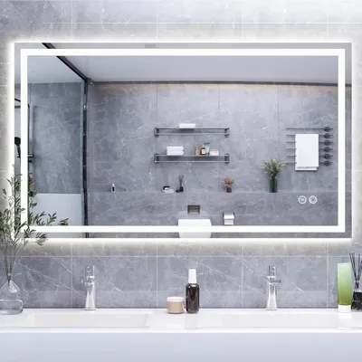 Immagine prodotto di Specchio da bagno a LED - Specchio da trucco rettangolare da parete - Illuminazione antiappannamento regolabile - Design moderno - 120x60 cm
