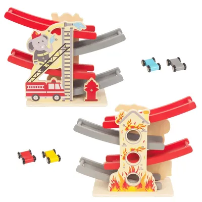 Produktbild von Holz-Kugelbahn – Murmelbahn – 4 Autos – 30,7 x 10 x 24,7 cm – Spielzeug für Kinder ab 1 Jahr