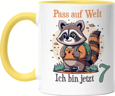 Produktbild von Pass auf Welt ich bin 7 Tasse Gelb Kindergeburtstag Geburtstagskind