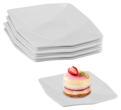 Image de Ensemble de 6 assiettes de service en porcelaine, carrées, de 13,7 cm